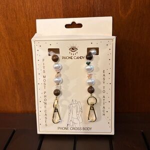 Phone Candy Phone Cross Body Strap - Pearly White & Brown Beads.